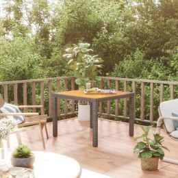 Stół ogrodowy, 90x90x75 cm, szary rattan PE i drewno akacjowe