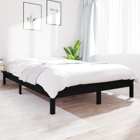 Rama łóżka, czarna, 135x190 cm, lite drewno sosnowe, podwójna