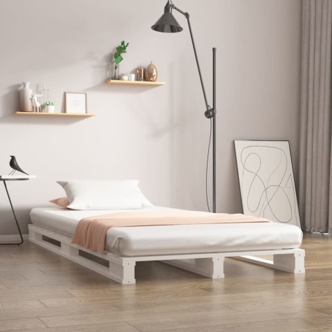 Łóżko z palet, białe, 75x190 cm, lite drewno sosnowe