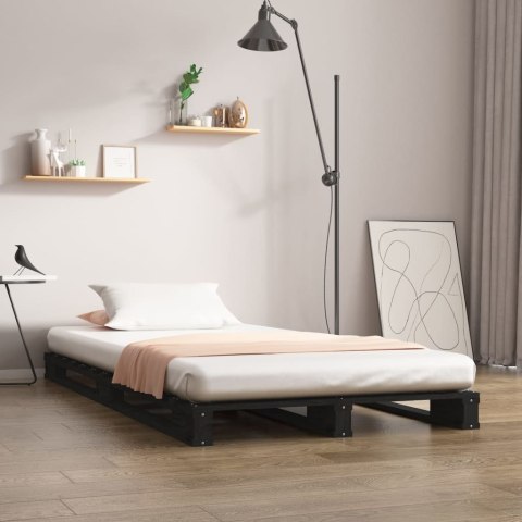 Łóżko z palet, czarne, 75x190 cm, lite drewno sosnowe