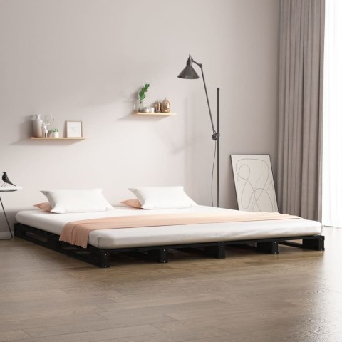 Łóżko z palet, czarne, 140x190 cm, lite drewno sosnowe