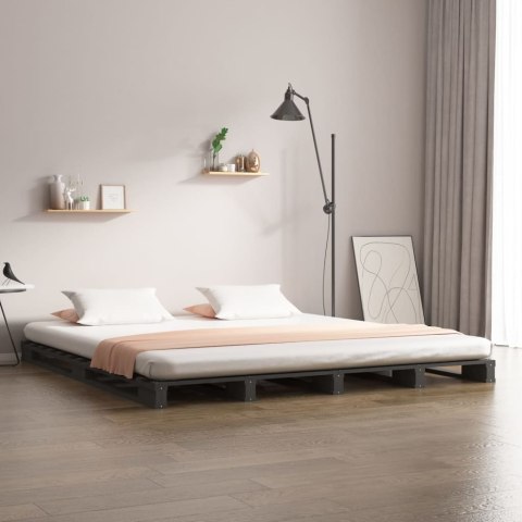Łóżko z palet, szare, 140x190 cm, lite drewno sosnowe