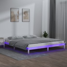 Rama łóżka z LED, biała, 120x200 cm, lite drewno