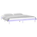 Rama łóżka z LED, biała, 120x200 cm, lite drewno