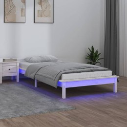 Rama łóżka z LED, biała, 75x190 cm, pojedyncza, lite drewno