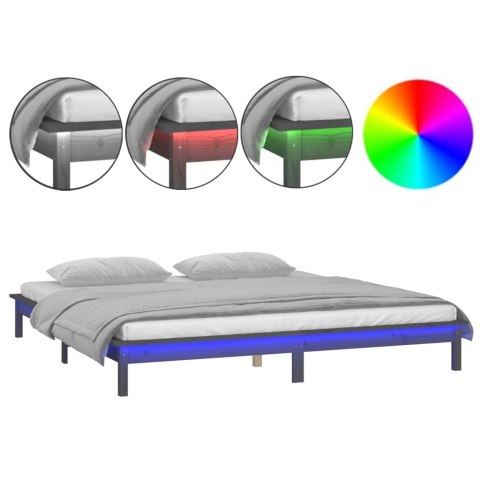 Rama łóżka z LED, szara, 180x200 cm, Super King, lite drewno