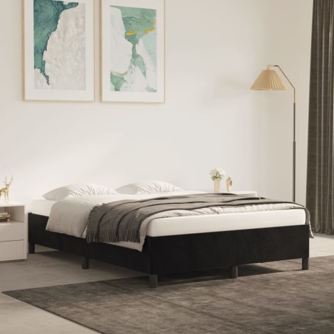 Rama łóżka, czarna, 140 x 200 cm, tapicerowana aksamitem