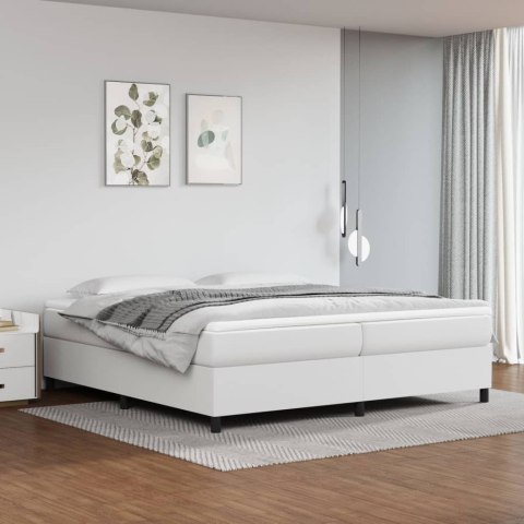 Łóżko kontynentalne, białe, 200x200 cm, obite sztuczną skórą