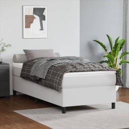 Łóżko kontynentalne, białe, 90x200 cm, obite sztuczną skórą