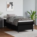 Łóżko kontynentalne, czarne, obite sztuczną skórą, 90x200 cm