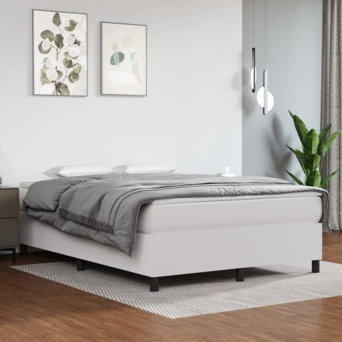 Łóżko kontynentalne, białe, 140x190 cm, obite sztuczną skórą