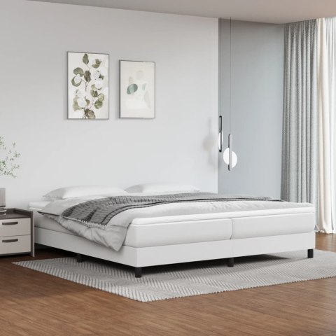Łóżko kontynentalne, białe, 200x200 cm, obite sztuczną skórą