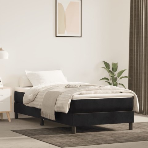 Łóżko kontynentalne, czarne, 90x190 cm, tapicerowana aksamitem