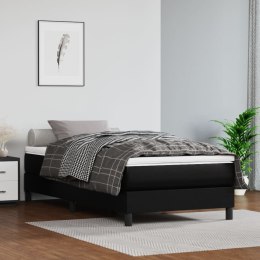 Łóżko kontynentalne, czarne, obite sztuczną skórą, 90x200 cm