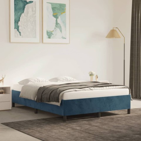 Rama łóżka, ciemnoniebieska, 140x200 cm, tapicerowana aksamitem