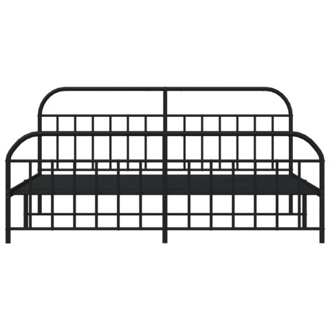 Metalowa rama łóżka z wezgłowiem i zanóżkiem, czarna, 200x200cm