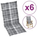 Poduszki na krzesła ogrodowe, 6 szt., szara krata, 120x50x3 cm