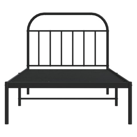Metalowa rama łóżka z wezgłowiem, czarna, 107x203 cm