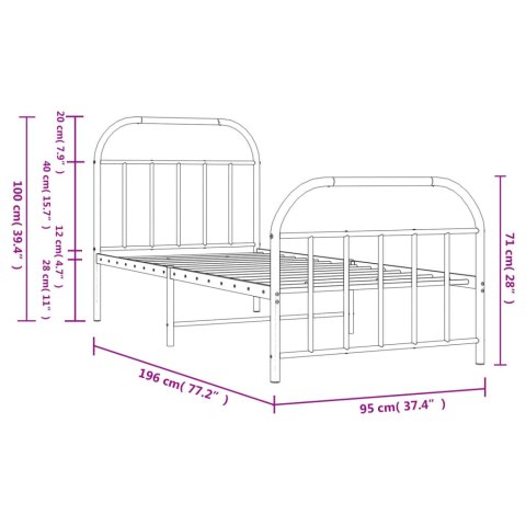 Metalowa rama łóżka z wezgłowiem i zanóżkiem, biała, 90x190 cm