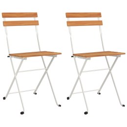Składane krzesła bistro, 2 szt., lite drewno akacjowe i stal