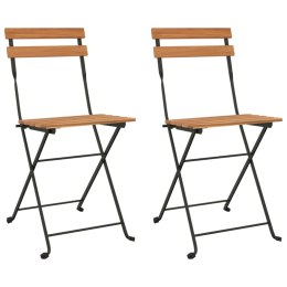 Składane krzesła bistro, 2 szt., lite drewno tekowe i stal