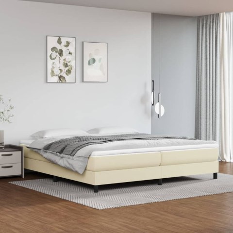 Łóżko kontynentalne, kremowe, 200x200 cm, obite sztuczną skórą