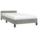 Rama łóżka z zagłówkiem, jasnoszara, 90x190 cm, aksamitna