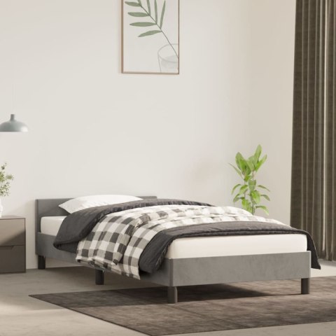 Rama łóżka z zagłówkiem, jasnoszara, 90x200 cm, aksamitna