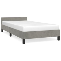 Rama łóżka z zagłówkiem, jasnoszara, 90x200 cm, aksamitna