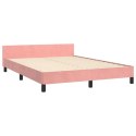 Rama łóżka z zagłówkiem, różowa, 140x190 cm, aksamitna