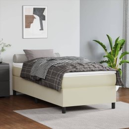 Łóżko kontynentalne, kremowe, 90x190 cm, obite sztuczną skórą