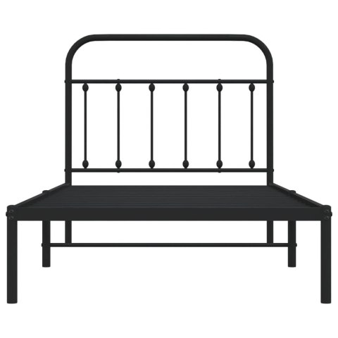 Metalowa rama łóżka z wezgłowiem, czarna, 100x190 cm