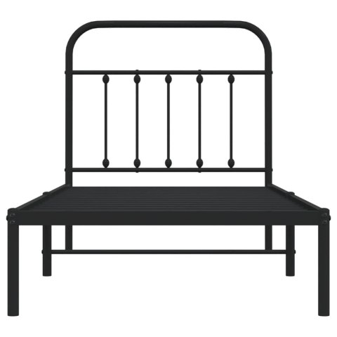 Metalowa rama łóżka z wezgłowiem, czarna, 90x200 cm