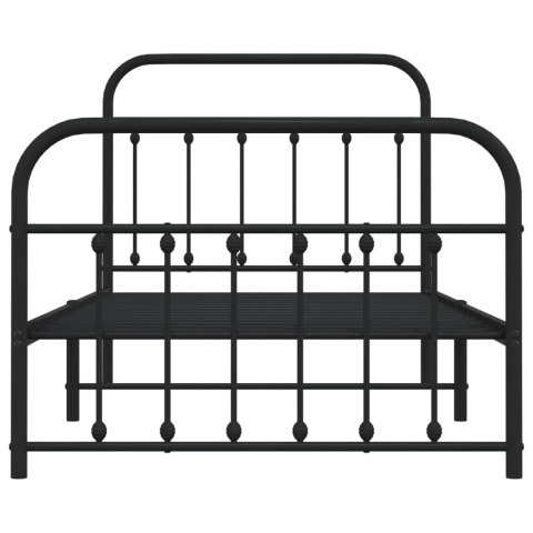 Metalowa rama łóżka z wezgłowiem i zanóżkiem, czarna, 100x190cm