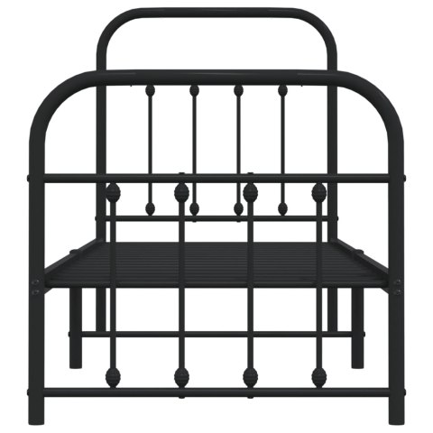 Metalowa rama łóżka z wezgłowiem i zanóżkiem, czarna, 75x190 cm