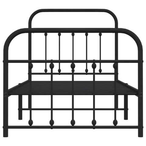 Metalowa rama łóżka z wezgłowiem i zanóżkiem, czarna, 90x190 cm