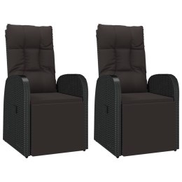 Rozkładane krzesła ogrodowe, poduszki, 2 szt., czarny rattan PE