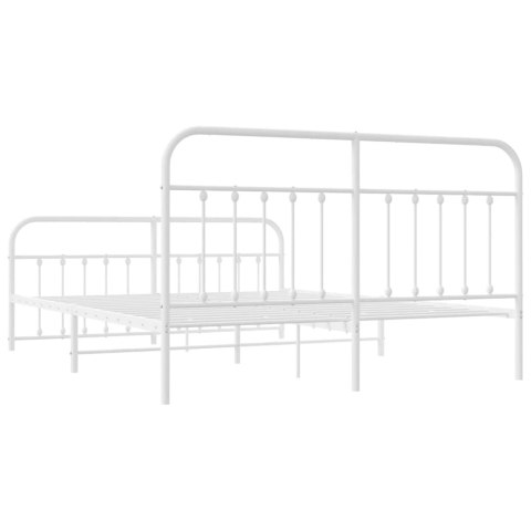 Metalowa rama łóżka z wezgłowiem i zanóżkiem, biała, 183x213 cm