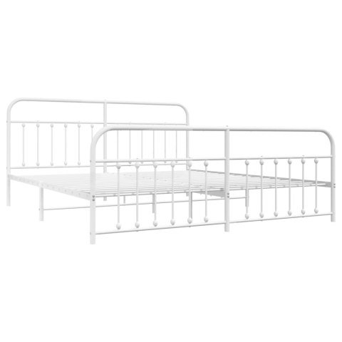 Metalowa rama łóżka z wezgłowiem i zanóżkiem, biała, 193x203 cm