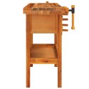 Stolik roboczy z szufladami i imadłami, 124x52x83 cm, akacjowy