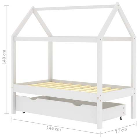 Rama łóżka dziecięcego z szufladą, biała, sosnowa, 70x140 cm