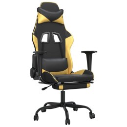 Fotel gamingowy z podnóżkiem, czarno-złoty, sztuczna skóra