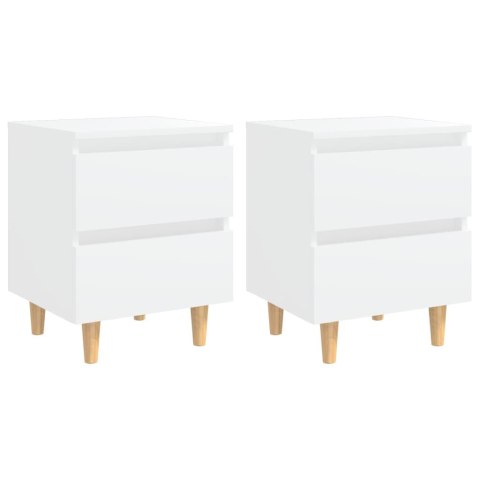 2 szafki nocne z sosnowymi nóżkami, białe, 40x35x50 cm