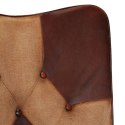 Fotel z podnóżkiem, brązowy, naturalna skóra i płótno