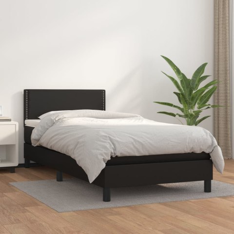 Łóżko kontynentalne z materacem, czarne, ekoskóra 90x190 cm