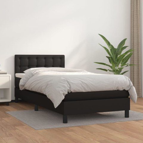 Łóżko kontynentalne z materacem, czarne, ekoskóra 90x200 cm