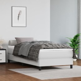 Łóżko kontynentalne z materacem, białe, ekoskóra 90x200 cm