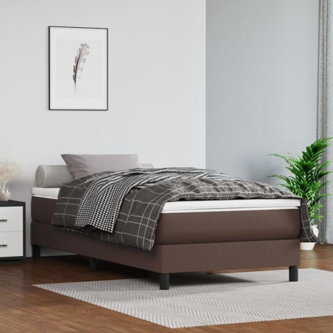 Łóżko kontynentalne z materacem, brązowe, ekoskóra 90x200 cm