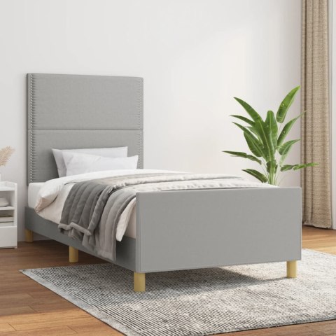 Rama łóżka z zagłówkiem, jasnoszara, 100x200 cm, obity tkaniną