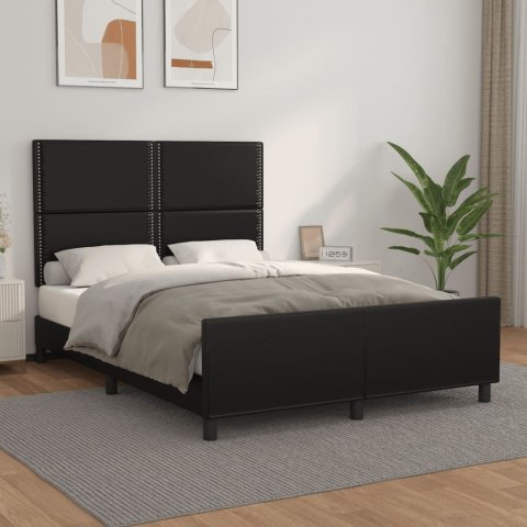 Rama łóżka z zagłówkiem, czarna, 140x190 cm, sztuczną skórą